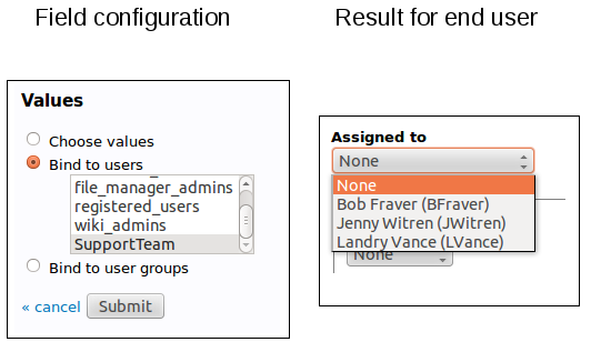 Select box bond to a list of users