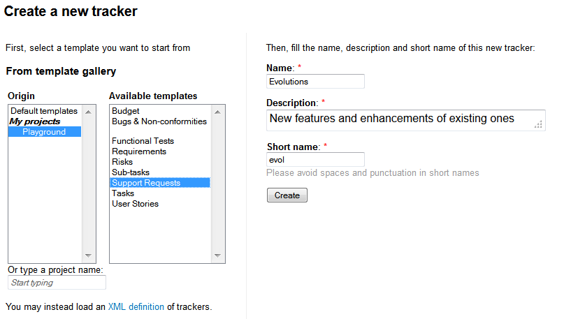 Create a new tracker